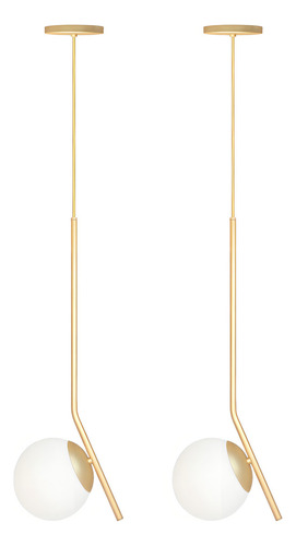 Kit 2 Pendente Globo 15 Esfera Jabuticaba Inclinado Orbit Cor Dourado LÂMPADA BRANCO FRIO
