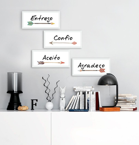 Quadros Decorativos Frases Palavras Flechas Moldura Branca