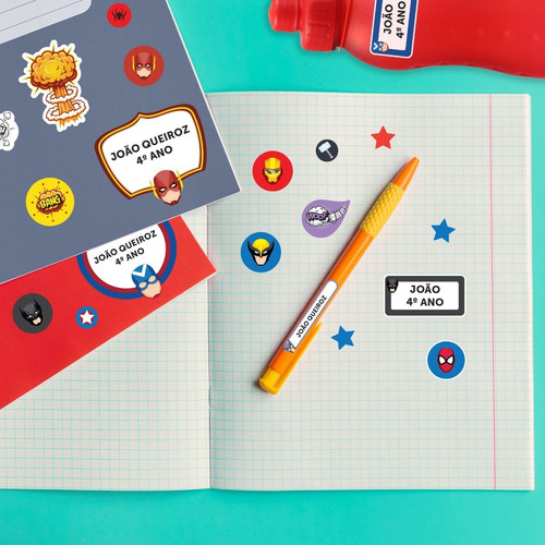 Imagem 2 de 3 de Etiquetas Escolares Super Heróis Personalizadas 120un