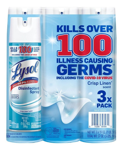 Spray Desinfectante Lysol, Aroma De Lino 3 Pzas 561ml