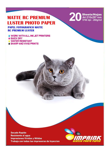 Papel Foto Premium Rc Luster A4/260g/20 Hojas