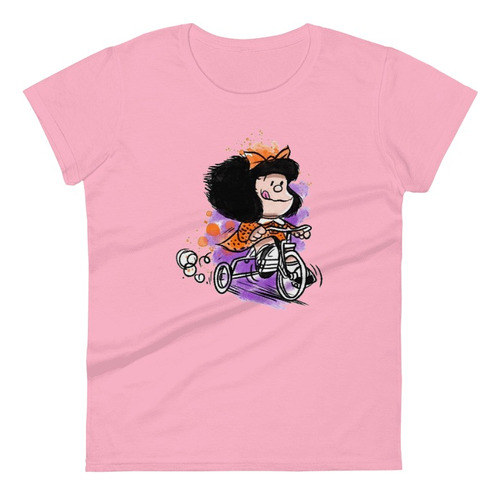 Camiseta Para Mujer Estampado Mafalda En Triciclo 