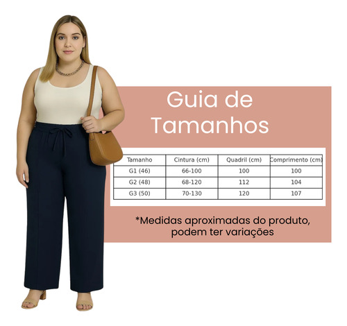 Calça Pantalona Plus Size Feminina Cintura Alta Com Elástico