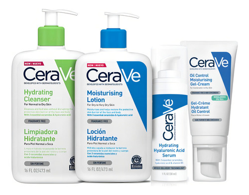 Pack Cerave: Limpiador Gel,sérum,crema Hidratante Y Loción