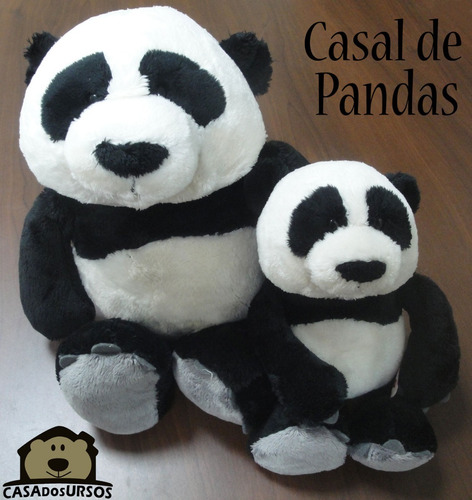 Casal Ursinhos Urso Bichinho Panda 35cm + 25cm Casa Do Urso