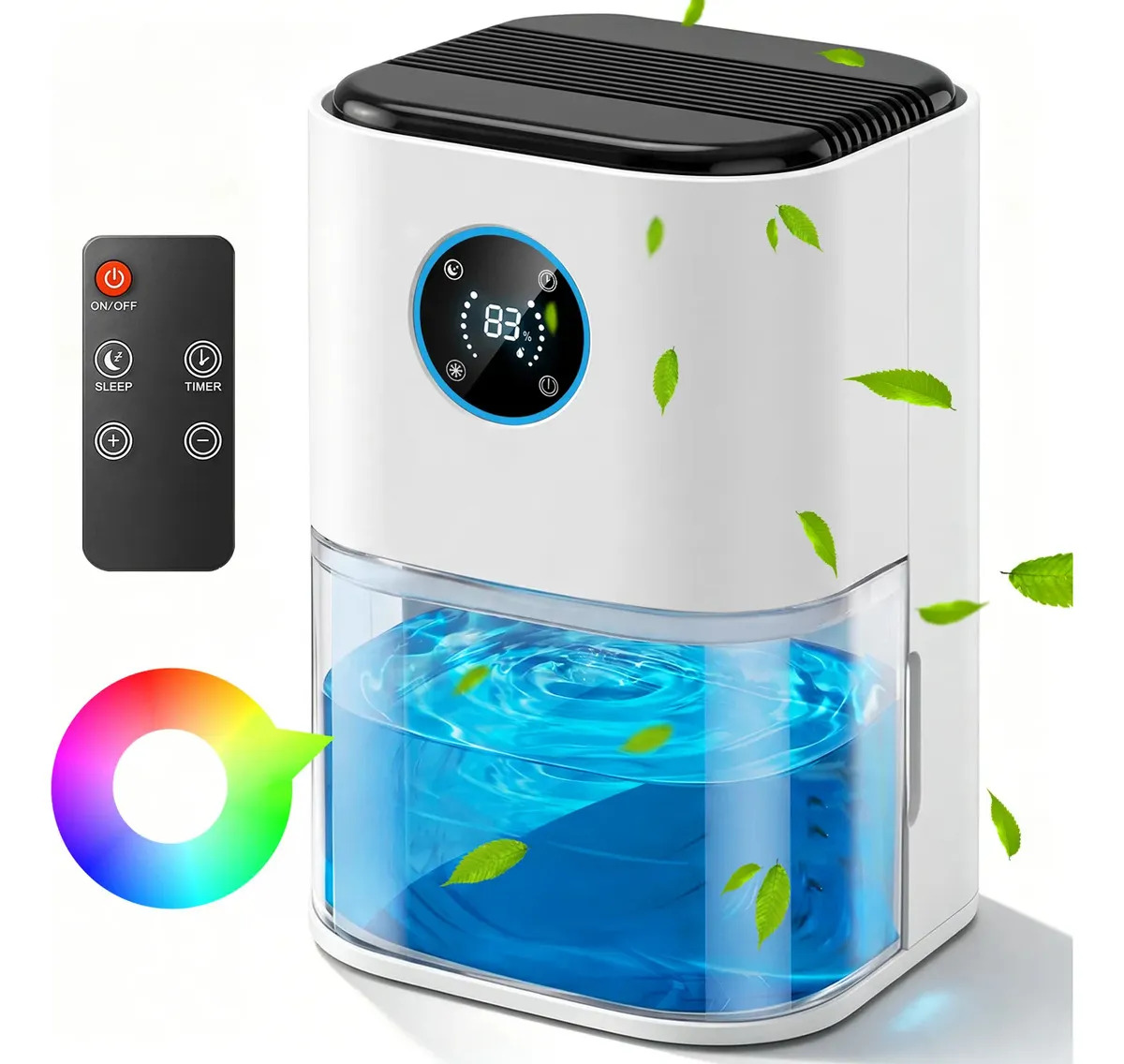 Deshumidificador Eléctrico WeluvFit de 2 L para Hogar con 7 Colores y Control de Humedad