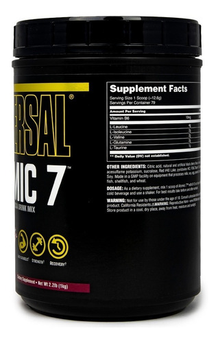 Atomic 7 Universal 1kg / BCAA + Glutamina + Taurina + Citrulina y Vit B 6