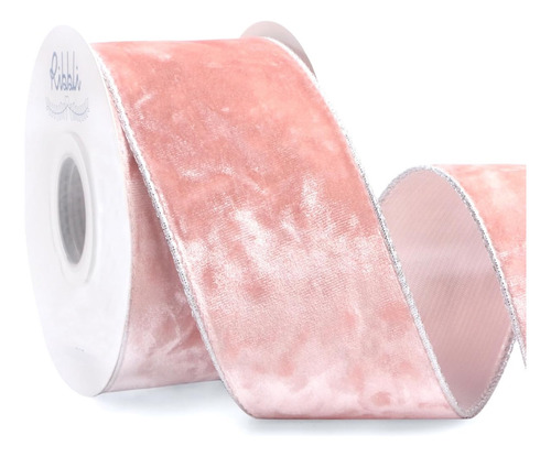 Liston Terciopelo Alambre Rosa Claro Polvoriento Navideño Rosa Polvoriento Liso
