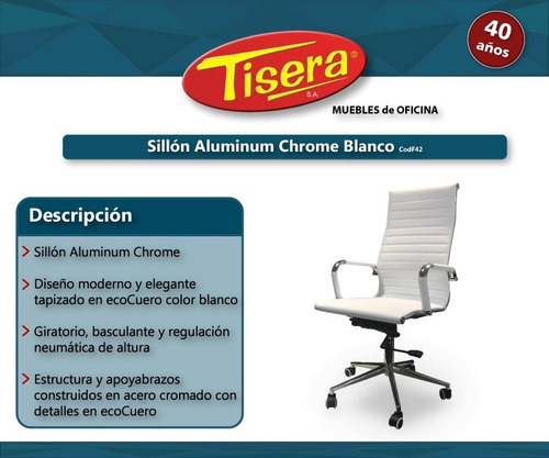 Imagen 5 de 5 de Sillon Aluminum Chrome Blanco Cuero Aluminium Codf91 Tisera