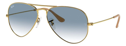 Anteojos de sol Ray-Ban Aviator Gradient Large, color dorado con marco de metal color polished gold, lente light blue de cristal degradada, varilla polished gold de metal - RB3025