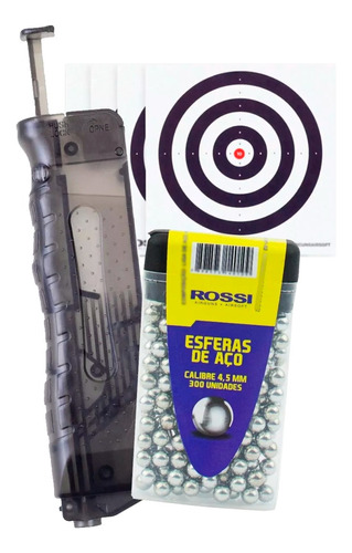 Carregador Rápido Airgun Rossi + Esferas De Aço 4.5mm + Alvo