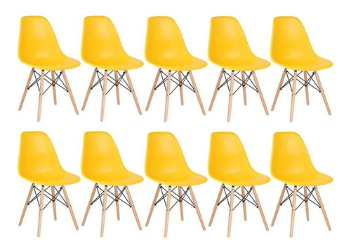 Kit 10 Cadeiras Com Pés De Madeira Clara Amarelo
