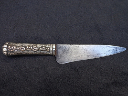 Cuchillo Artesanal Mango Alpaca, Detalle Baño Oro Buena Hoja
