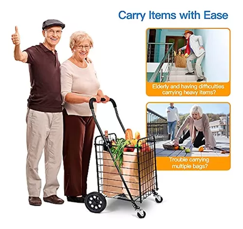 Pipishell Carrito de compras con ruedas giratorias dobles para comestibles,  carrito portátil plegable compacto que ahorra espacio, con altura de mango
