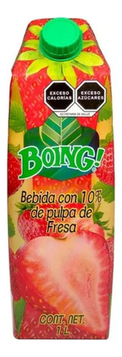 3 Pza Bebida Boing Tradicional Con 10% De Pulpa De Fresa 1 L