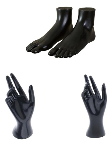 Pie De Mano Liso Negro Para Exhibir Anillos Zapatos