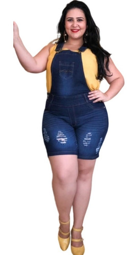 Jardineira Plus Size Jeans Roupas Femininas Destroyerd