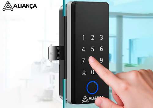 Fechadura Eletronica Digital De Sobrepor Touch Screen Com Biometria Para Vidro Senha Alarme De Segurança Tuya Wi-fi Iris Plus Aliança