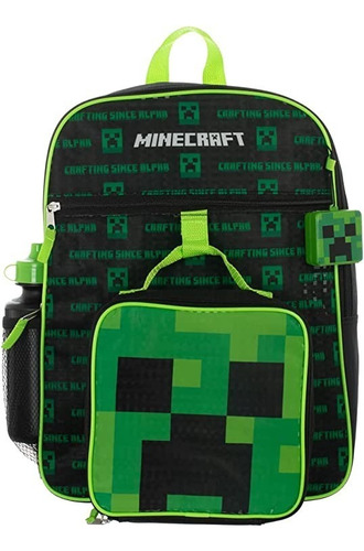Mochila Set Minecraft Mochila Escolar Creeper Para Niños, Verde Color Negro Y Verde Diseño De La Tela Variado