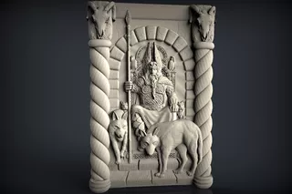 Odin Con 2 Lobos En Su Trono Dios Arte Cnc Ro- Arte Plastico