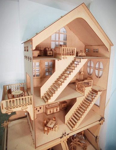 Imagen 10 de 10 de Casita De Muñecas Polly Con Mobiliario En Madera 90 Cm