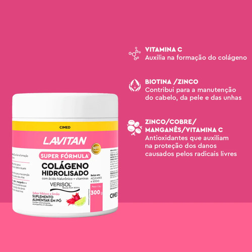 Colágeno Hidrolisado Verisol Lavitan 300g Hibisco E Limão