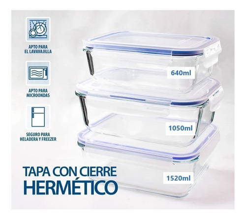 Imagen 2 de 10 de Hermetico Vidrio X3 Rectangular Freezer Microondas Horno