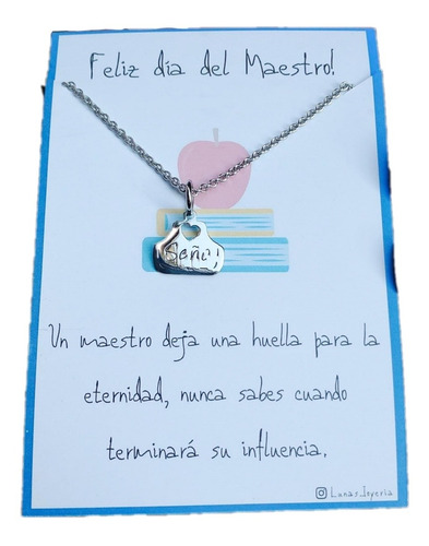 Collar Regalo Día Del Maestro Dije Seño Delantal Acero