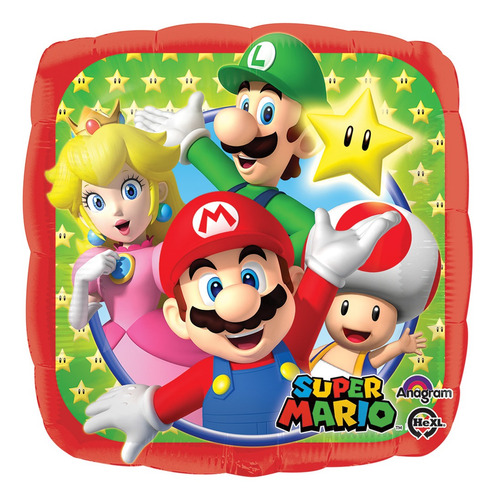 5pz Globo Metálico Mario Bros 17in/43cm I49 F2 0mar0 Color Rojo