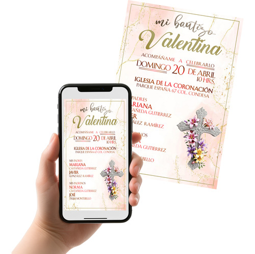 Invitación Digital De Bautizo Blanco
