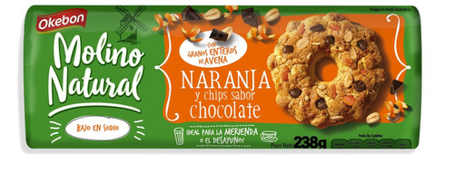 Galletita Okebon Molino Natural  naranja y chips 238 g