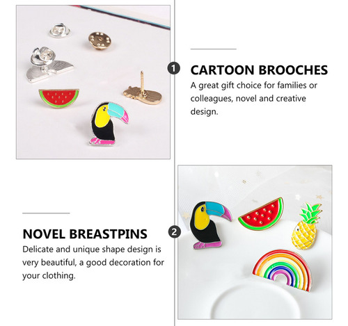 Broches Con Forma De Sandía Y Tucán, 4 Unidades Y