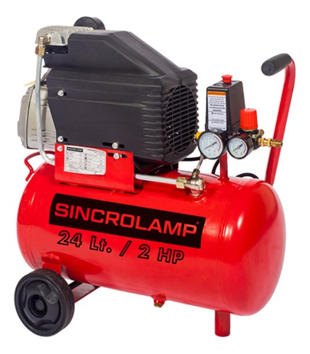 Compresor de aire eléctrico portátil Sincrolamp Compresor 24 litros 24L 2hp 220V 50Hz rojo