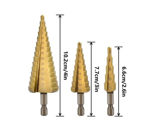 Imagen 2 de 5 de Set 3 Broca Conica Escalonada 4 A 32 Mm Paso A Paso