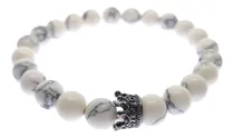 Comprar Pulseras Hombre Mujer Piedra Howlita Blanca Corona Unisex 