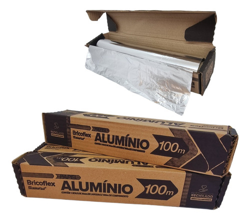 2 Un Papel Aluminio Rolo 30cm X 100 Metros Folha Premium