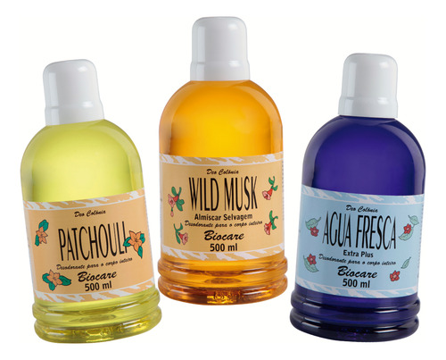Combo 3 Deo Colônias 500ml: Água Fresca, Patchouli E Wild Musk - Fragrâncias Intensas E Refrescantes Para Todos Os Dias - Imperdível!
