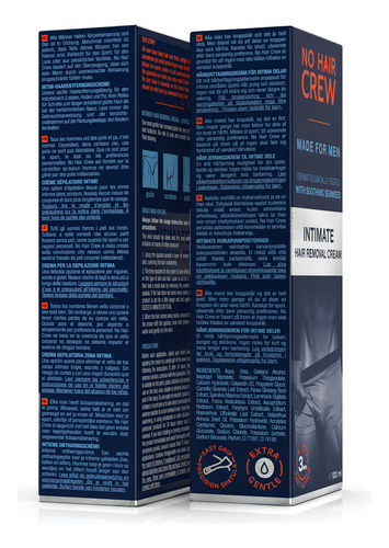 Duo No Hair Crew De 2 Cremas Depilatoria Íntima Premium - Bote De 100 Ml Cada Uno - Hecha Para Hombres - Extra Suave Con La Piel - Sin Riesgo De Cortes - 24 Horas De Hidratación