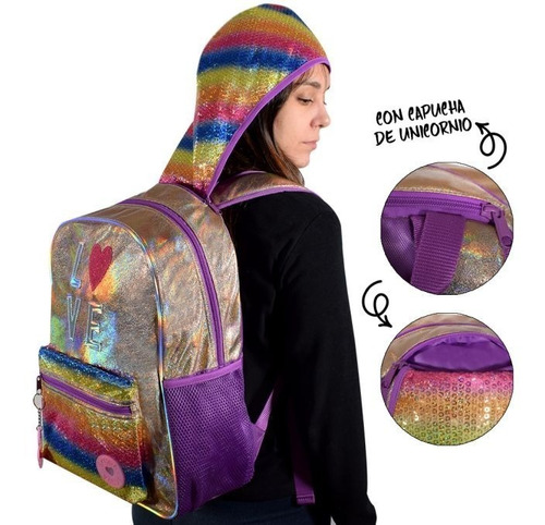 Mochila Skora Dorada Con Capucha 16 PuLG 2 Comp Ideal 1°grad
