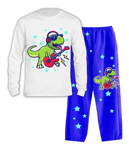 Pijama Largo Niños Dinosario Brilla Oscuridad - Nube Chile