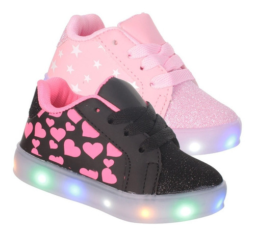 Tenis De Led Luz Infantil Bebe Coração Estrela - Promoção