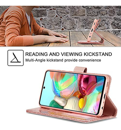 Funda Cartera Para Galaxy A52 4g/5g A52s 5g Rosa Dorado Glit