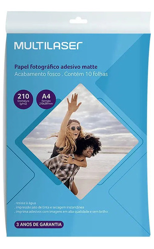 Papel Fotográfico Adesivo Matte A4 210g 10 Folhas - Pe007