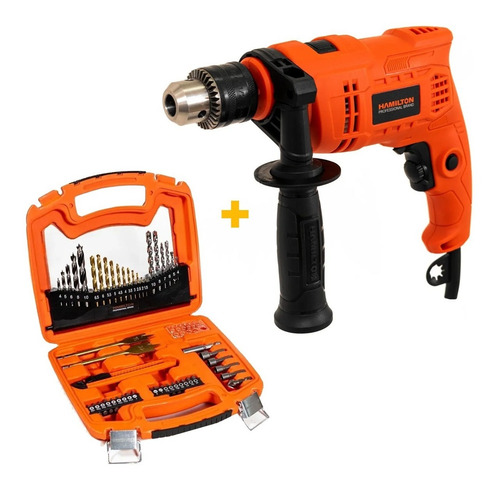 Imagen 1 de 10 de Taladro Percutor Agujereadora 500w Htp001 + 50 Mechas Brocas