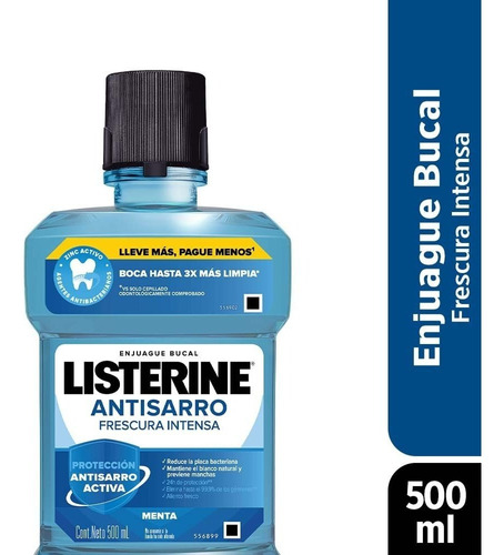Enjuague bucal Listerine antisarro frescura intensa de menta 500mL 