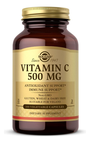 Vitamina C 500 Mg Solgar Antioxidante E Inmunologico 100 Cap