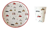 Comprar Platos Desechables Cotillón Papel Fiesta Para Niños Carros Redondo Y Vasos