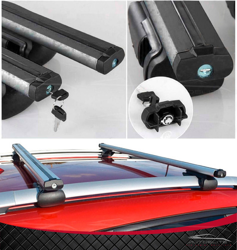 Imagen 9 de 10 de Barras Portaequipaje Universales Negro Con Candado 105cm