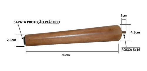 Pé Palito 30cm Madeira Sofá Puff Camabox Recamir Poltrona Mesa Banco+ Bucha Americana Para Usar Reto Kit 4 Pés