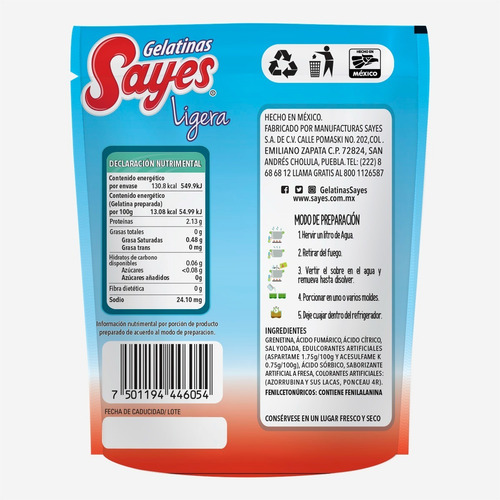 Imagen 4 de 4 de Gelatina Ligera Light Sayes Sabor Fresa 24 Piezas De 24gr